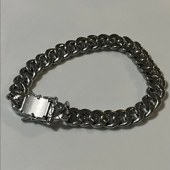 Silver-tone Men’s Chain Bracelet with Rhinestones - Picture 6 of 9